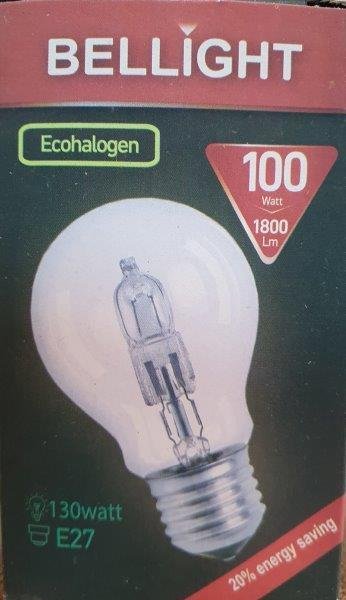 Halogeninė lemputė BELLIGHT, E27, A55, 100 W, 2700 K, 230 V