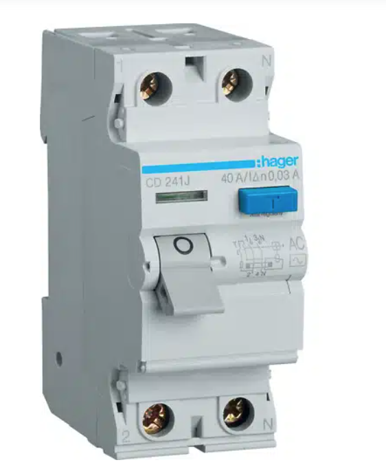 Srovės nuotėkio relė HAGER, AC, 2 x 40A, 30 mA-0