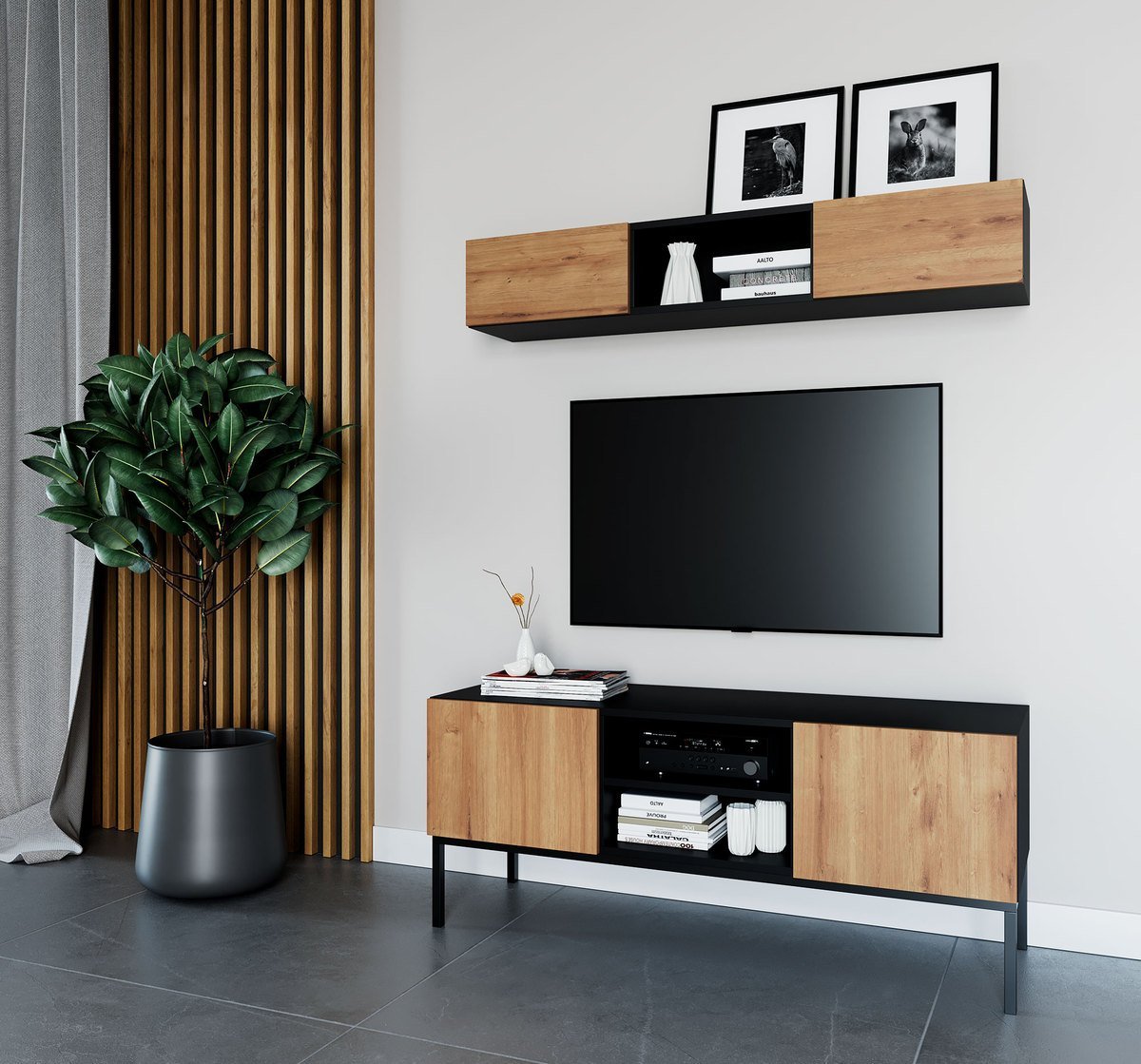 TV staliukas Lanzzi 120 cm, ąžuolo/juoda - 1