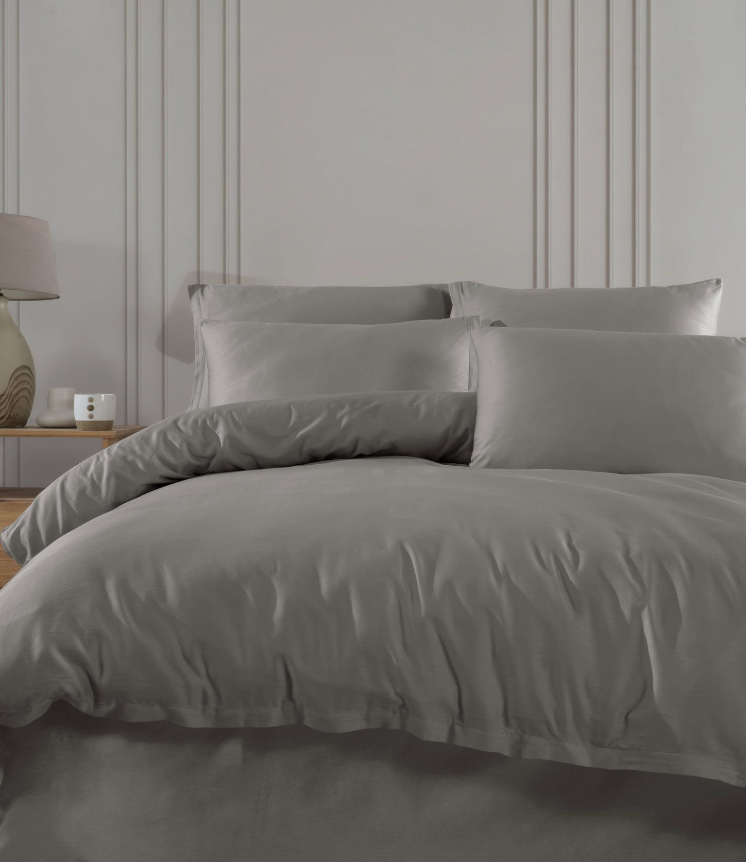Satininės patalynės kompl. CREYA PLAIN GREY, 200x220cm, 2x50x70cm, 100% medv.-1