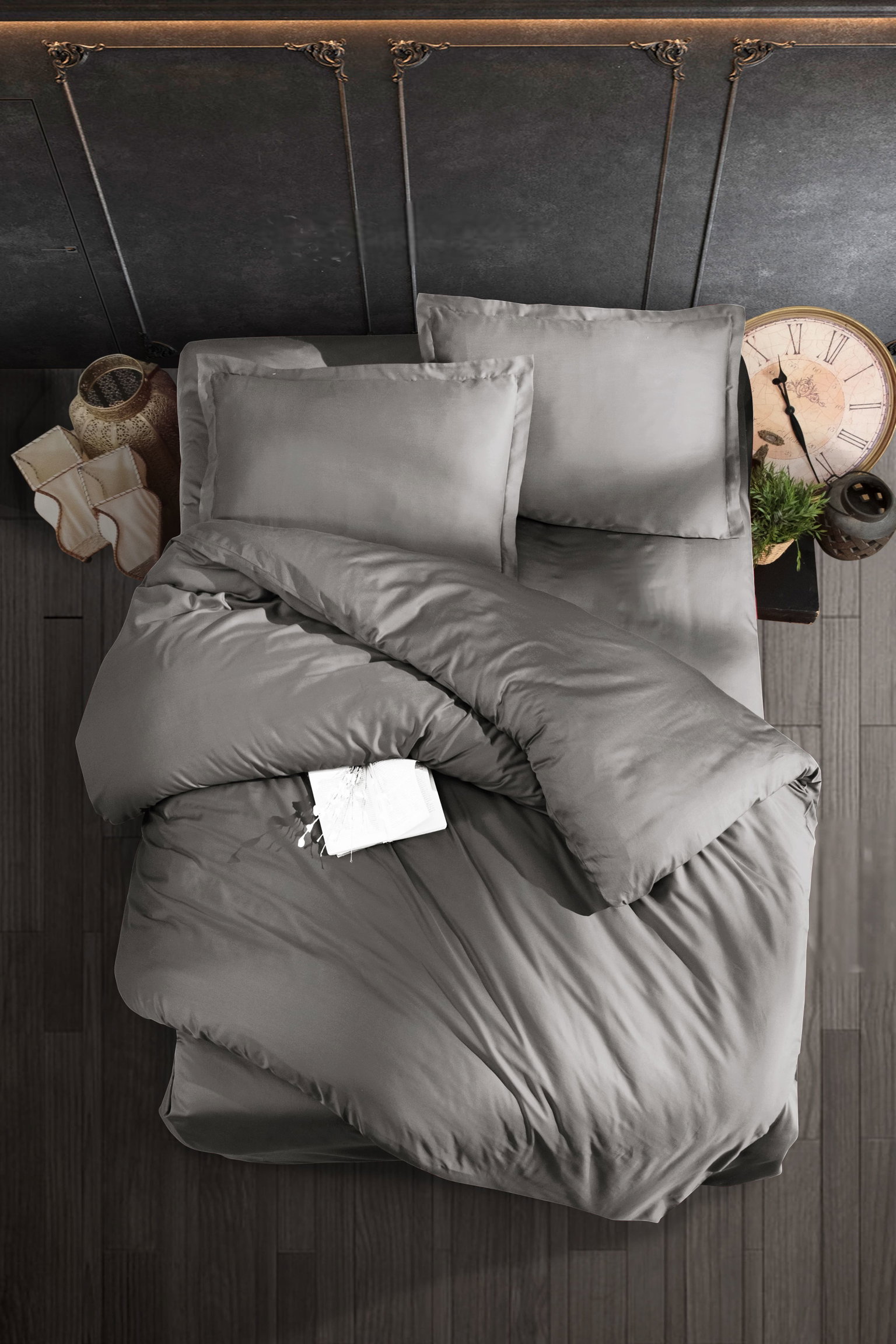 Satininės patalynės kompl. CREYA PLAIN GREY, 200x220cm, 2x50x70cm, 100% medv.-0
