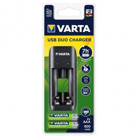 Elementų pakrovėjas VARTA DUO, AA/AAA, USB, elementai 2xAAA 800mAh į komplektą įeina-0