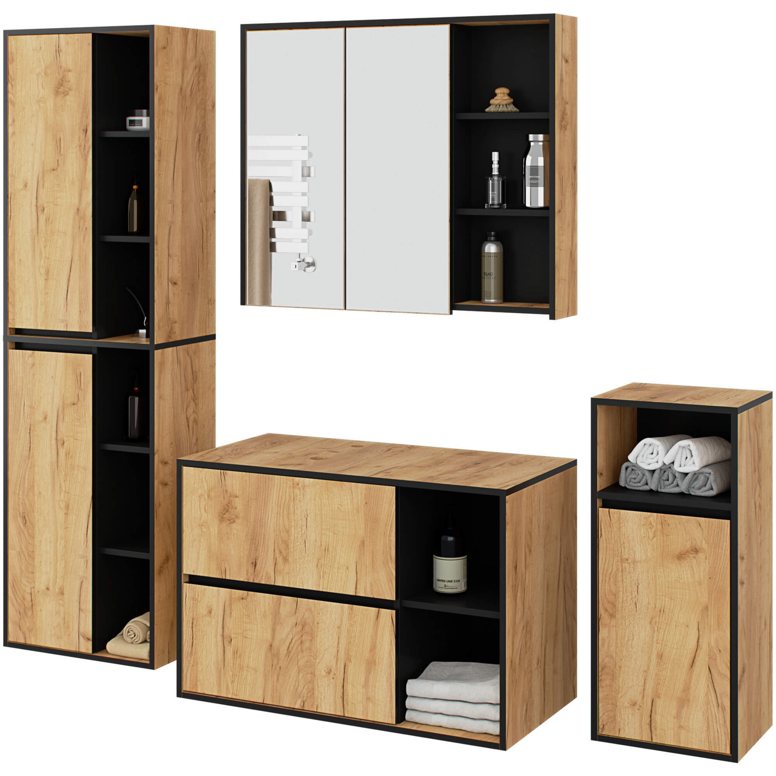 Vonios kambario baldų komplektas Akord Furniture Factory Vami, ąžuolo sp., 30 cm x 50 cm x 170 cm-0