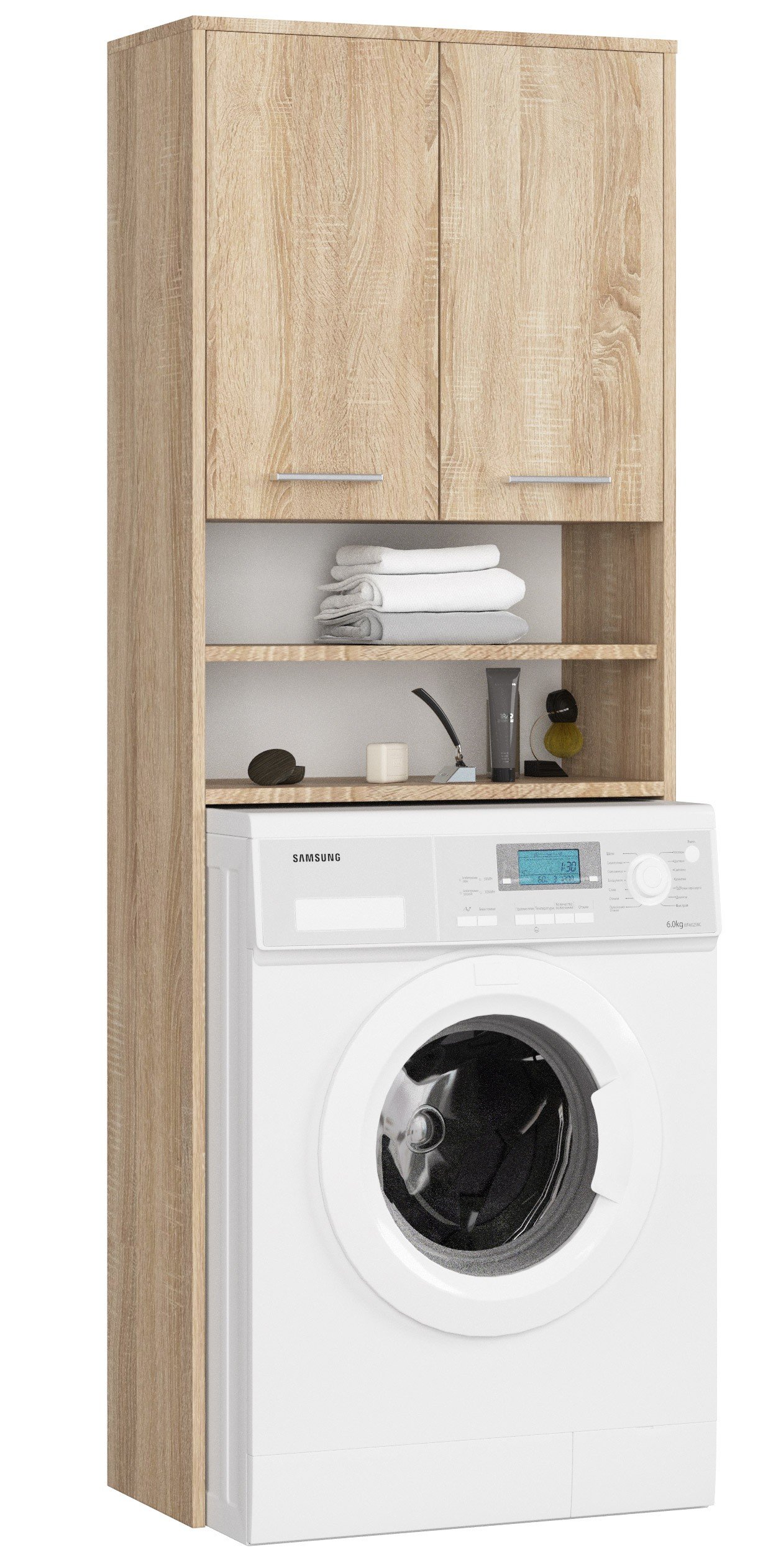 Pastatoma vonios spintelė virš skalbimo mašinos FIN 2D, 60 cm, ąžuolo