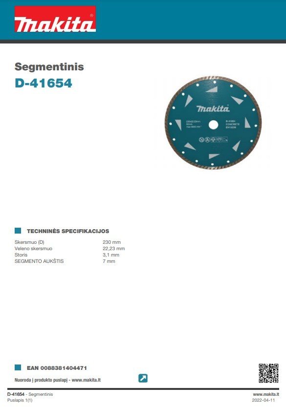 Deimantinis segmentinis pjovimo diskas MAKITA, 230x 3,1 x 22,23 mm, betonui - 2