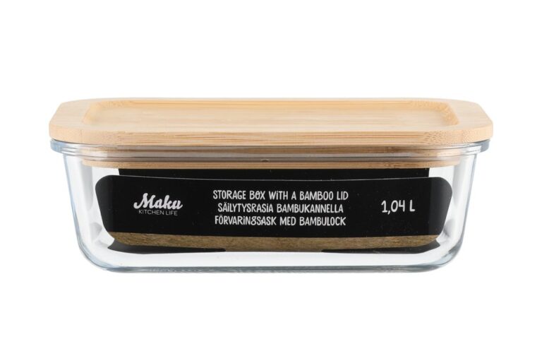 Stiklinis maisto laikymo indelis su bambukiniu dangteliu MAKU food, 1,04 L-1