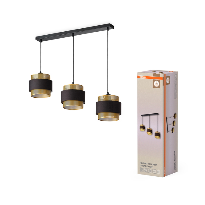 Pakabinamas šviestuvas OSRAM HORNET PENDANT LINEAR 3xE27 10W juodos/aukso sp, 78x150cm - 4
