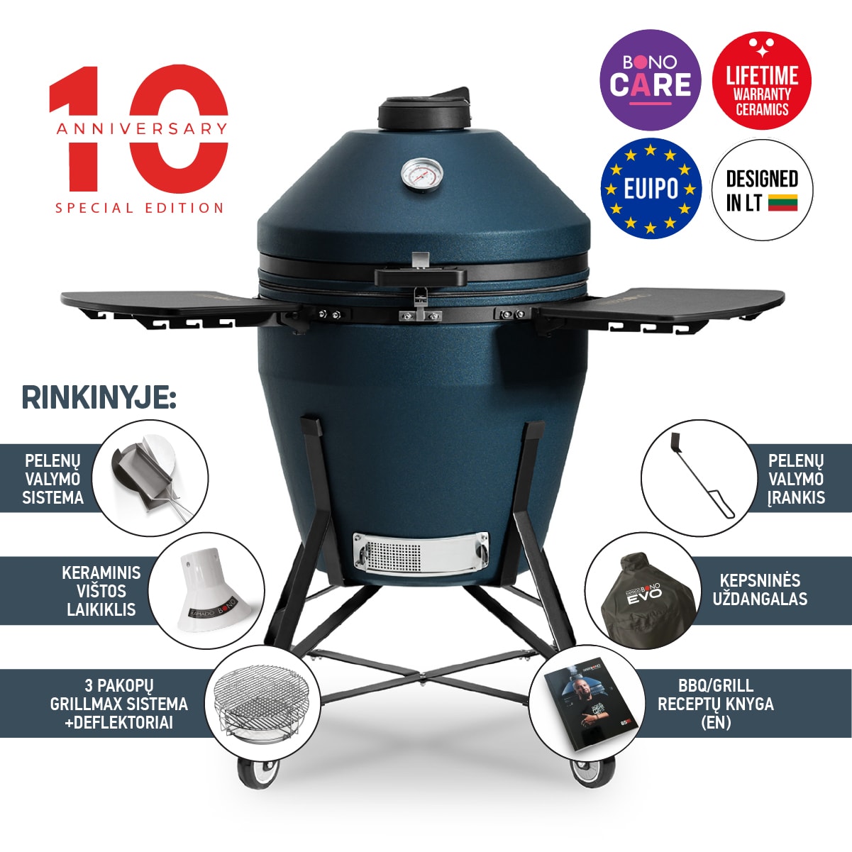 Keraminė kepsninė KAMADO BONO GRANDE EVO, 25", 63.5 cm, mėlynos sp.-0