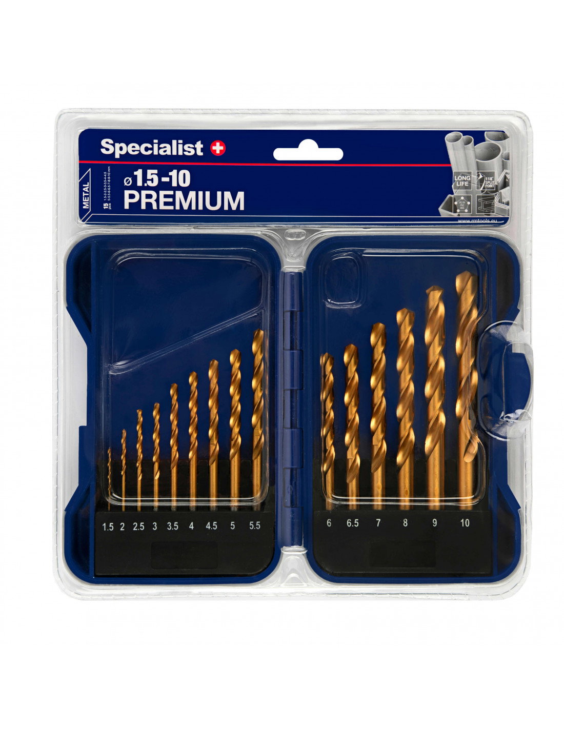 Metalo grąžtų rinkinys SPECIALIST+, 1-10 mm, titano danga, 15 vnt.-0