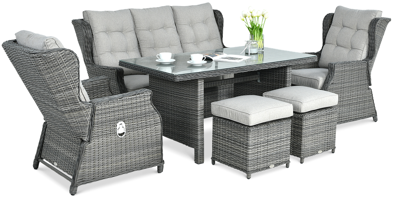 Lauko baldų komplektas BALTIMORE DINING + su pufais, Dark Grey - 2