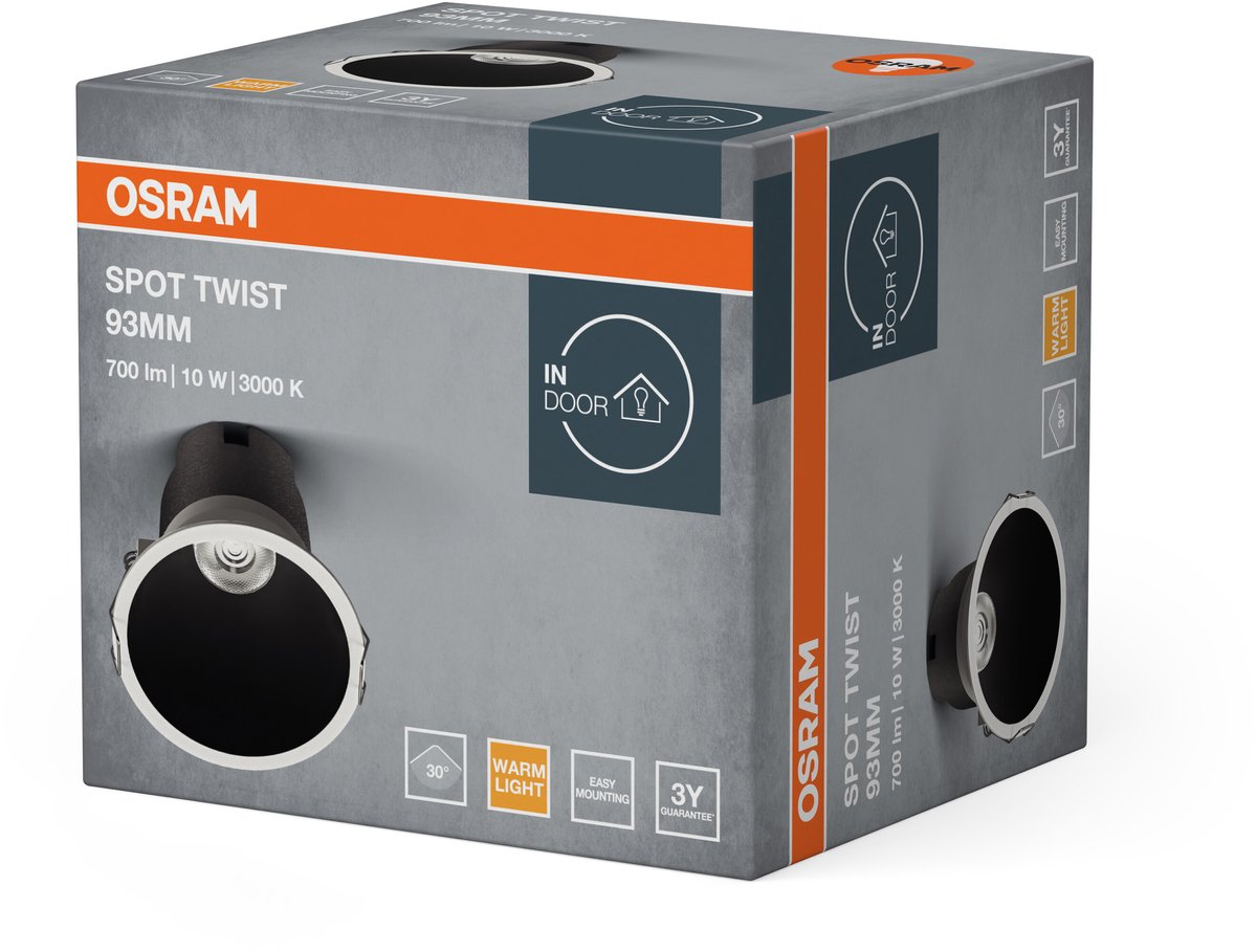 Įleidžiamas LED šviestuvas OSRAM SPOT TWIST, IP20 10W 3000K 700lm, juodos sp., ø9,3cm - 4