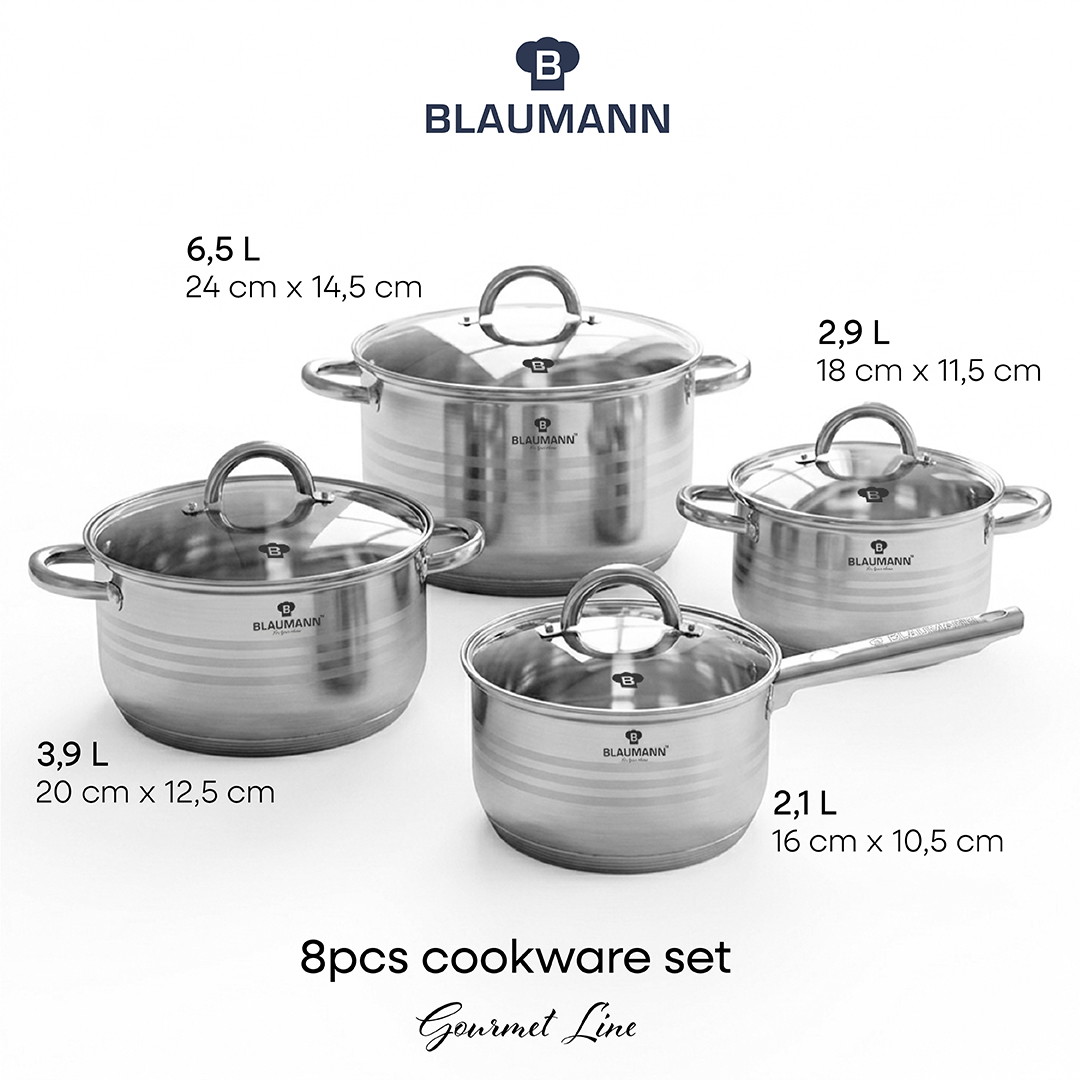 Nerūdijančio plieno puodų rinkinys BLAUMANN GOURMET, 8 dalių-1