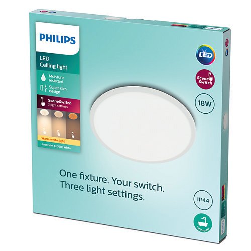 Paviršinis LED šviestuvas PHILIPS SUPERSLIM, IP44, 18 W, 2700 K, 1500 lm, dimer., baltos sp., Ø29 cm - 4
