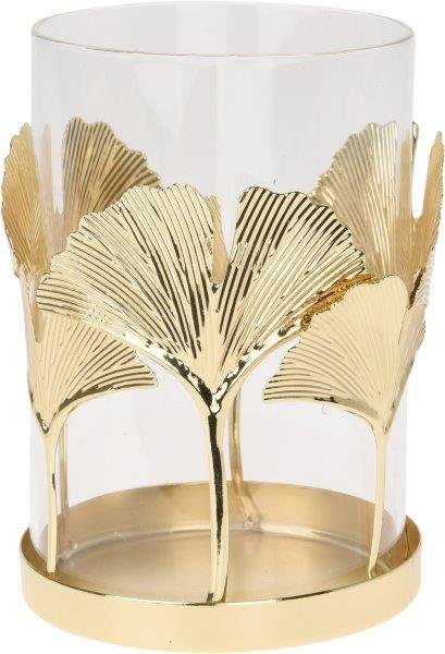 Stiklinė žvakidė GINKGO LEAF, aukso sp., 7,7 x 10 cm