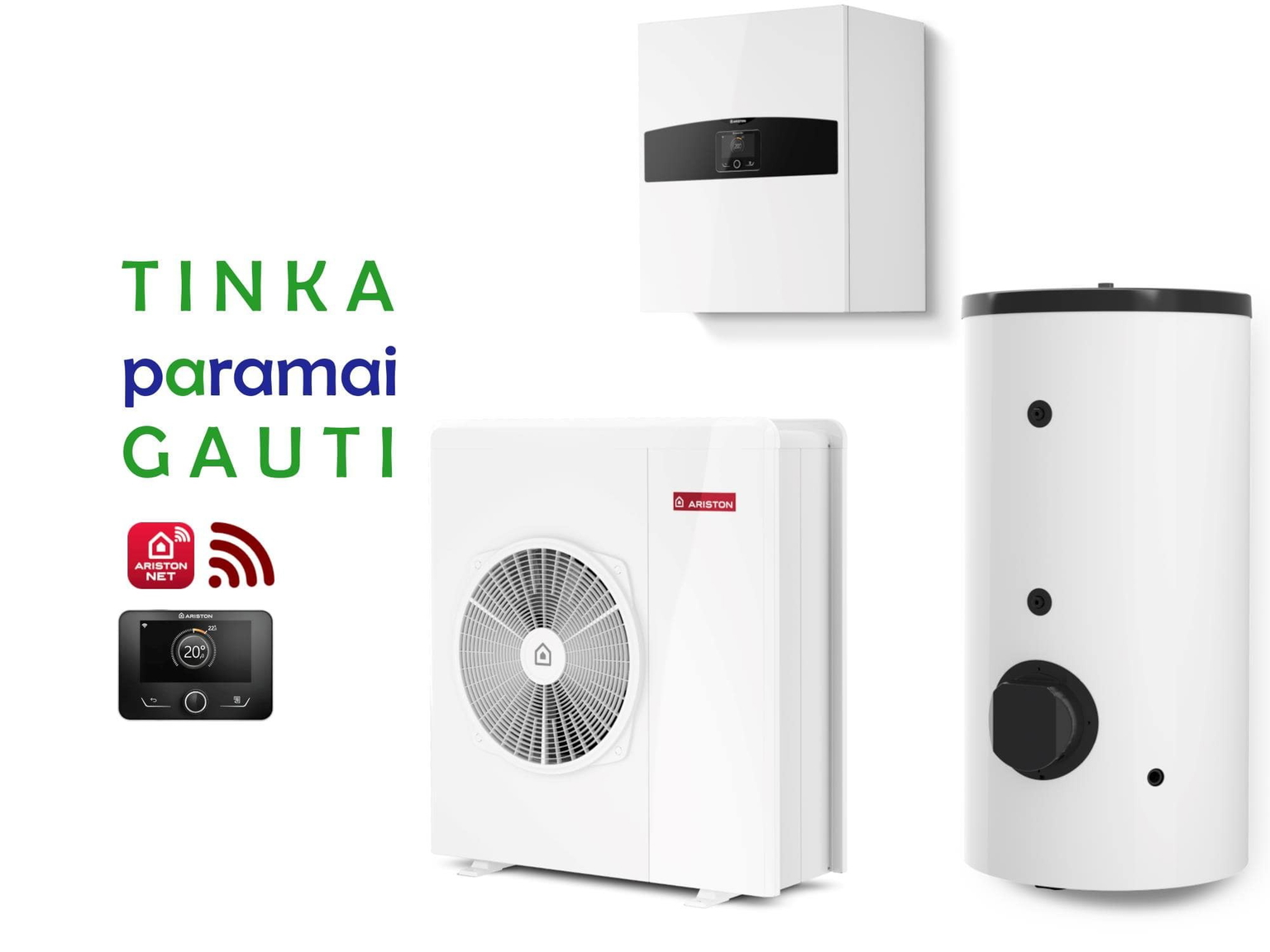 Šilumos siurblys Oras-Vanduo Ariston Nimbus R32, Flex, 80 S Net 11.74 kW, su 190l vandens šildytuvu ir Wi-Fi-0