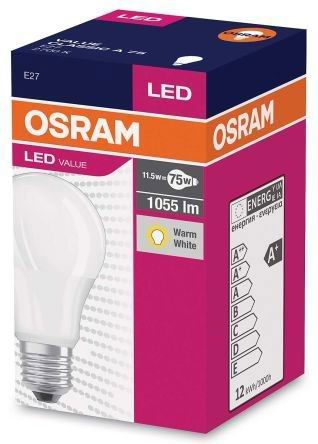Šviesos diodų lemputė OSRAM Value, A60, 10,5 W, E27, 1055 lm, 2700K - 2