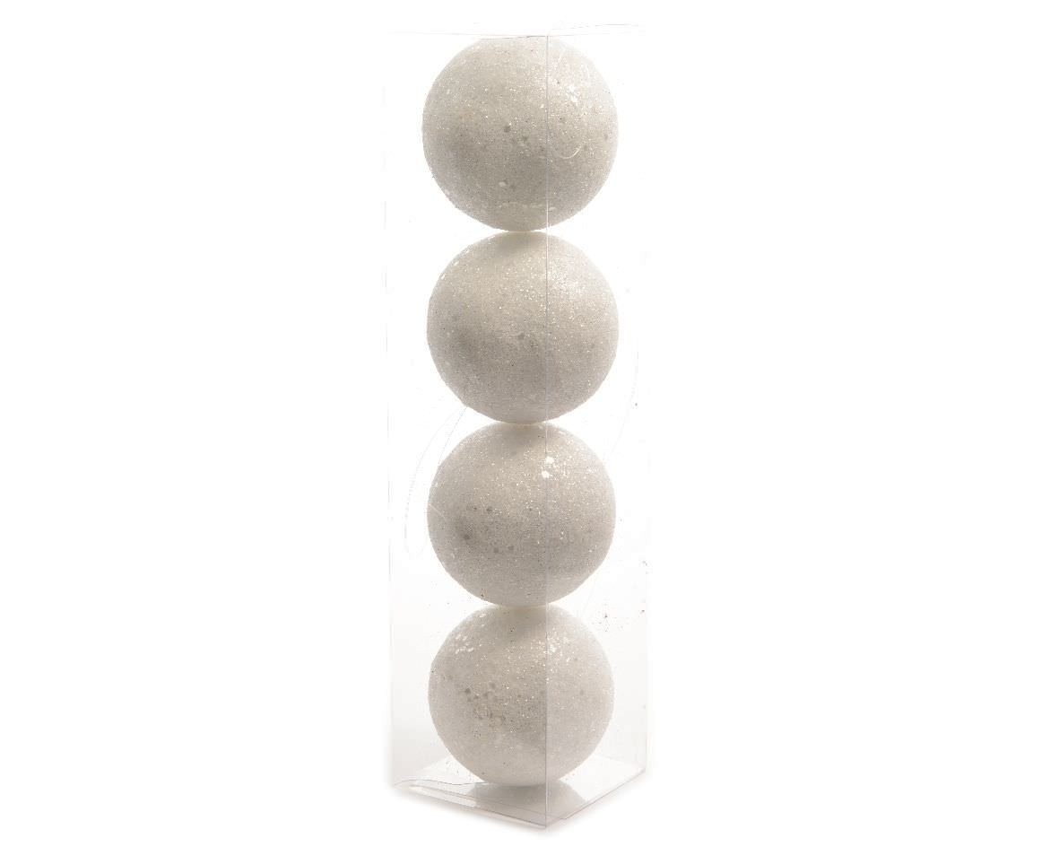 Kalėdinių eglės žaisliukų rinkinys SNOW BAUBLE, baltos/sidabrinės sp., 8 cm, 4 vnt
