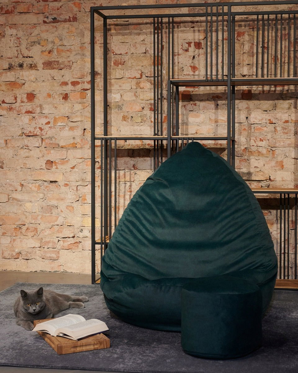Sėdmaišis su pufu Mega Premium Cloud Velour XL, 90x120 cm, tamsiai žalias - 3