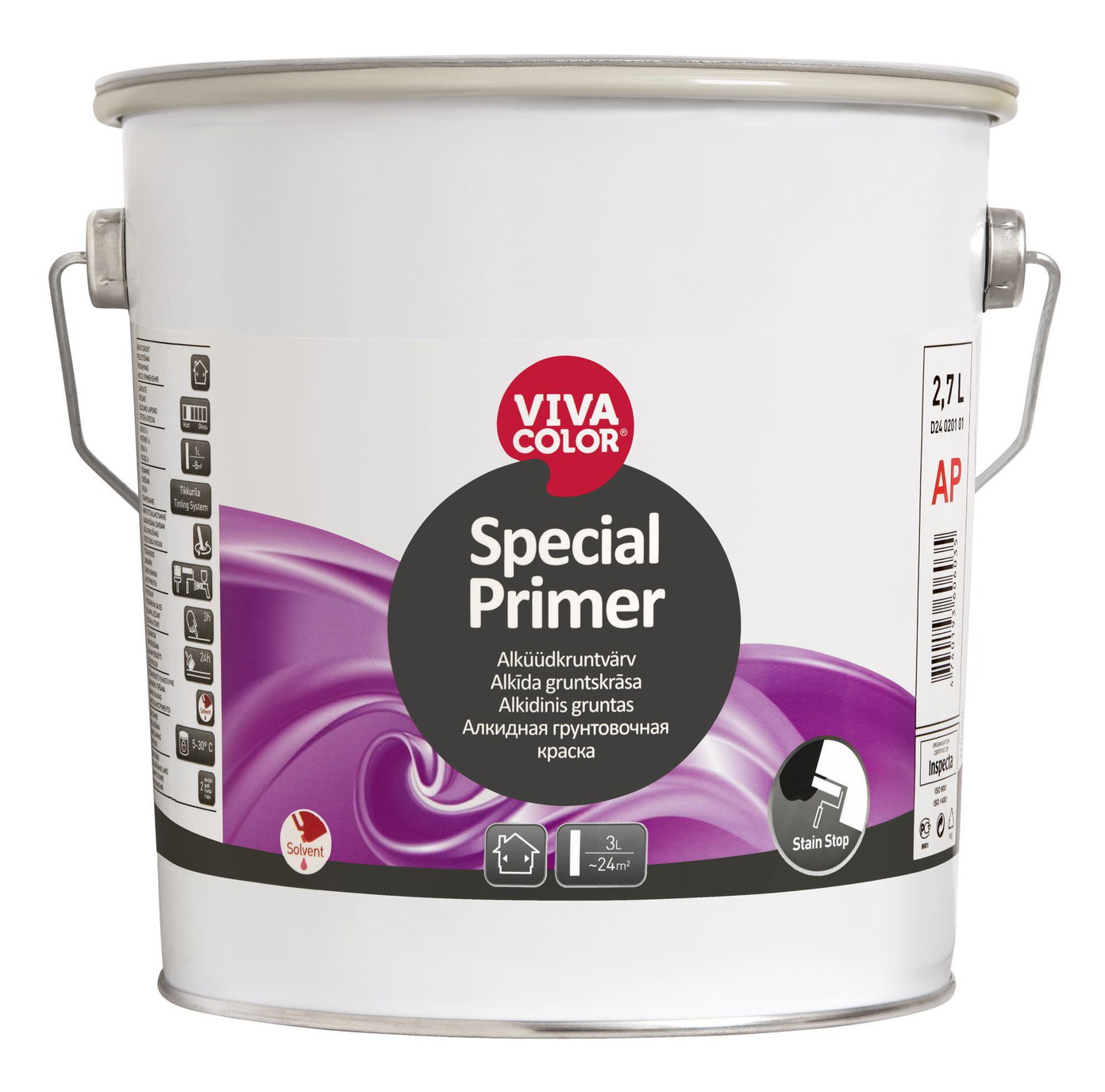 Sienų ir lubų gruntiniai dažai VIVACOLOR SPECIAL PRIMER, matiniai, baltos sp., AP bazė, 2,7 l-0