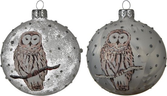 Kalėdinis eglės žaisliukas GLASS OWL, baltos sp., 2 rūšių., 8 cm, 1 vnt.