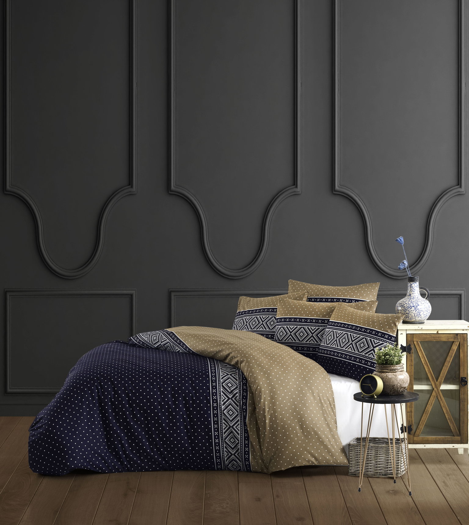 Medvilninės patalynės kompl. CREYA EMBLA BLUE SAND, 240x220cm, 2x50x70cm, 100% medv.