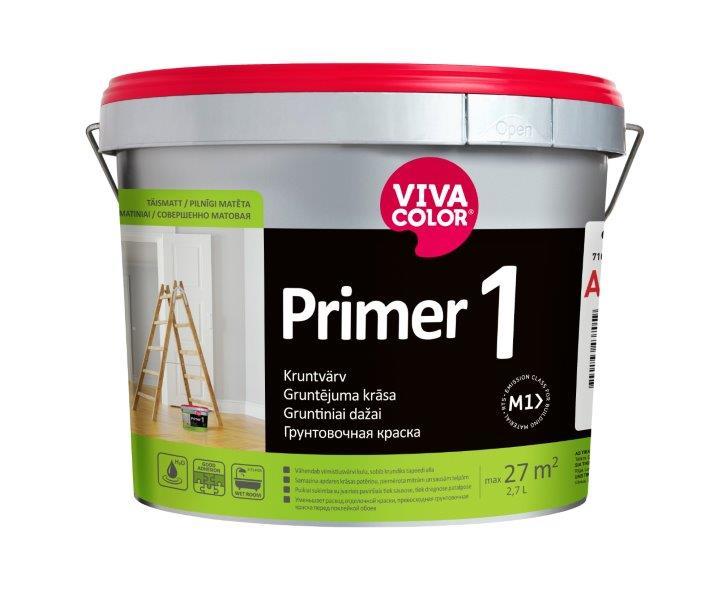 Sienų ir lubų gruntiniai dažai PRIMER 1, visiškai matiniai, baltos sp., AP bazė, 2,7 l-0