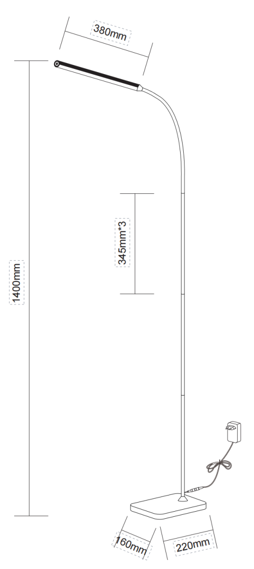 LED toršeras G.LUX GD-UGNES-F, 9W, 3000-5000K, 800lm, dimeriuojamas, juodos sp, 140cm - 3