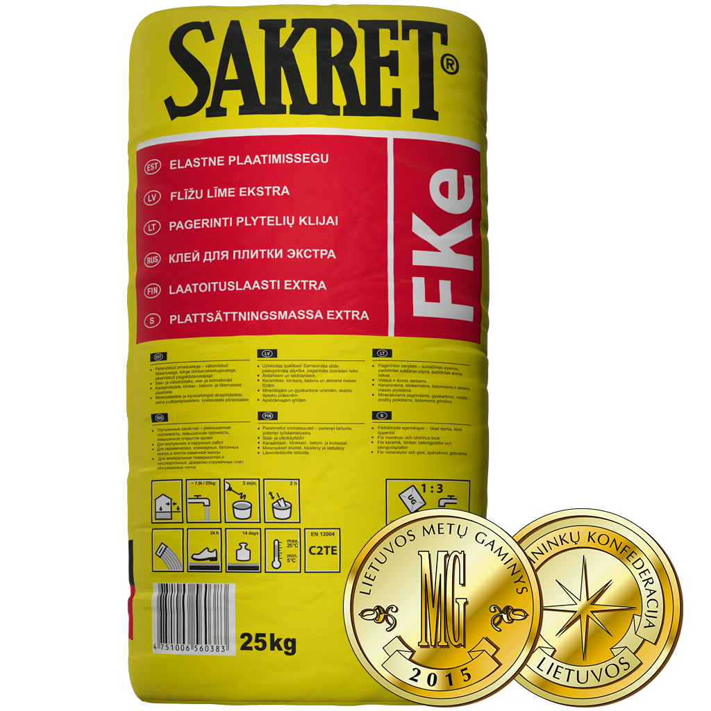 Plytelių klijai SAKRET FKe, padidinto elastingumo, 25 kg-0