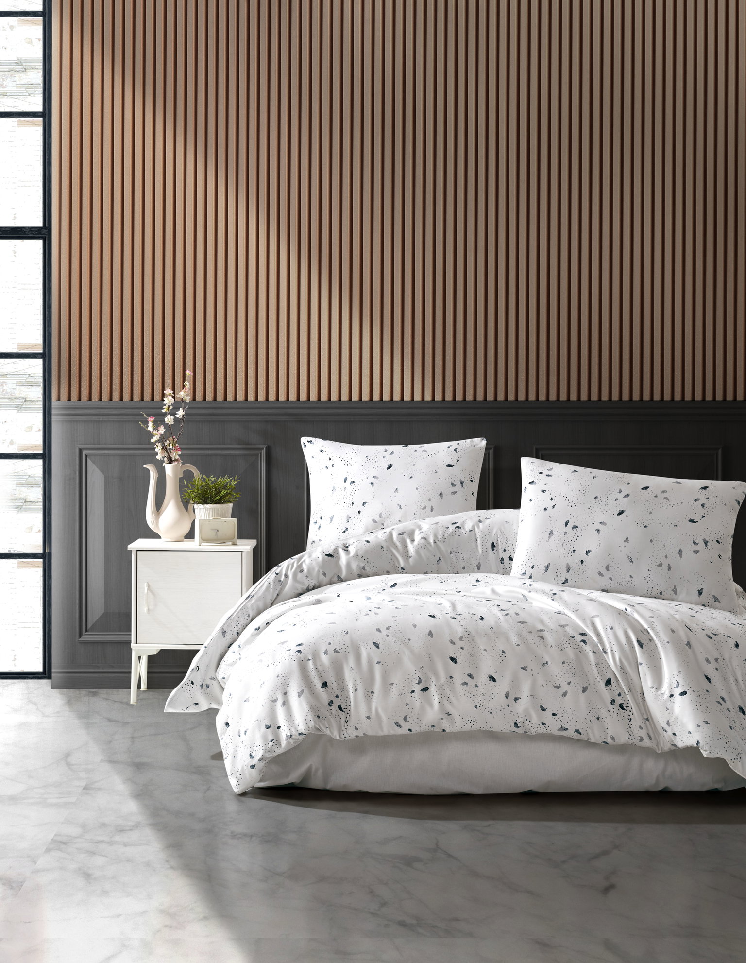 Satininės patalynės komplektas CREYA ALBINIA, 200 x 220 cm, 2 x 50 x 70 cm, 100% medvilnės-0