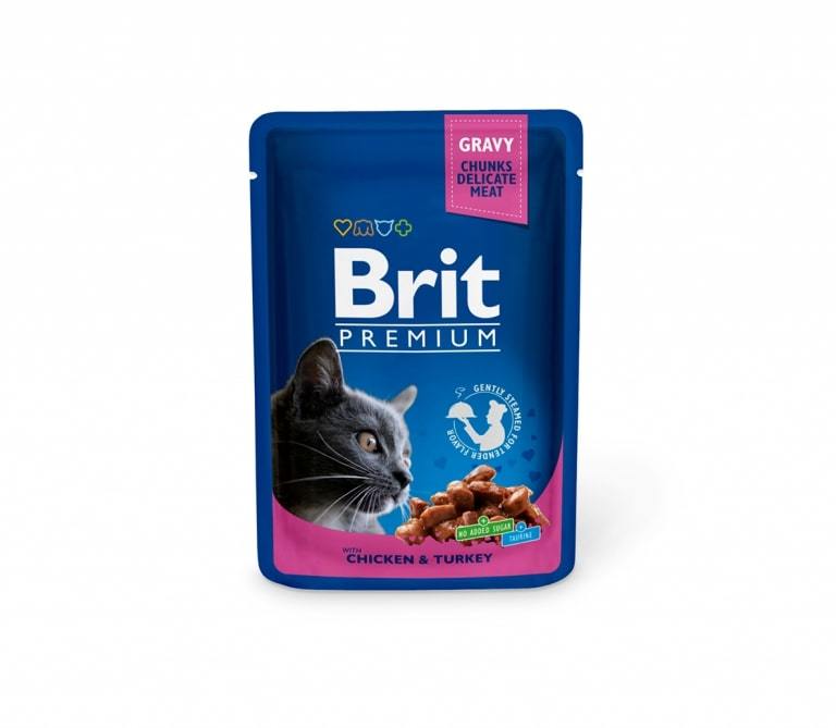 Konservuotas ėdalas katėms BRIT PREMIUM CHICKEN&TURKEY su vištiena ir kalakutiena, 100 g