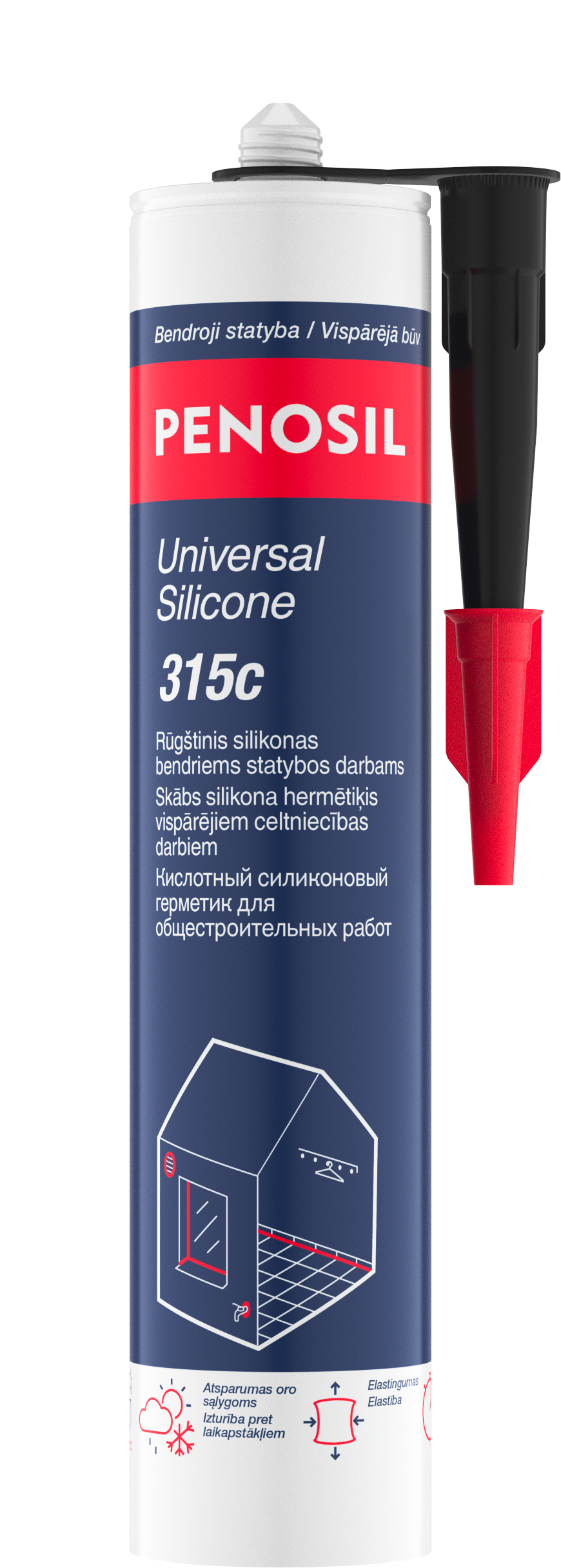 Universalus rūgštinis silikonas PENOSIL Universal Silicone  315c, juodos sp., 280 ml