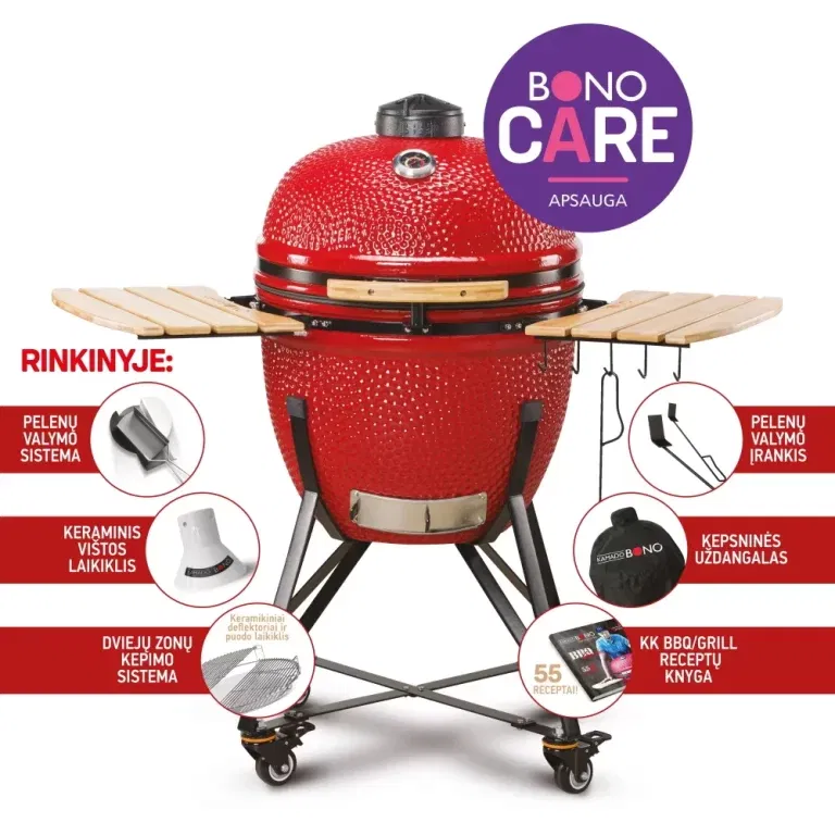 Keraminė kepsninė KAMADO BONO Grande 23, 59 cm, raudonos sp."-0