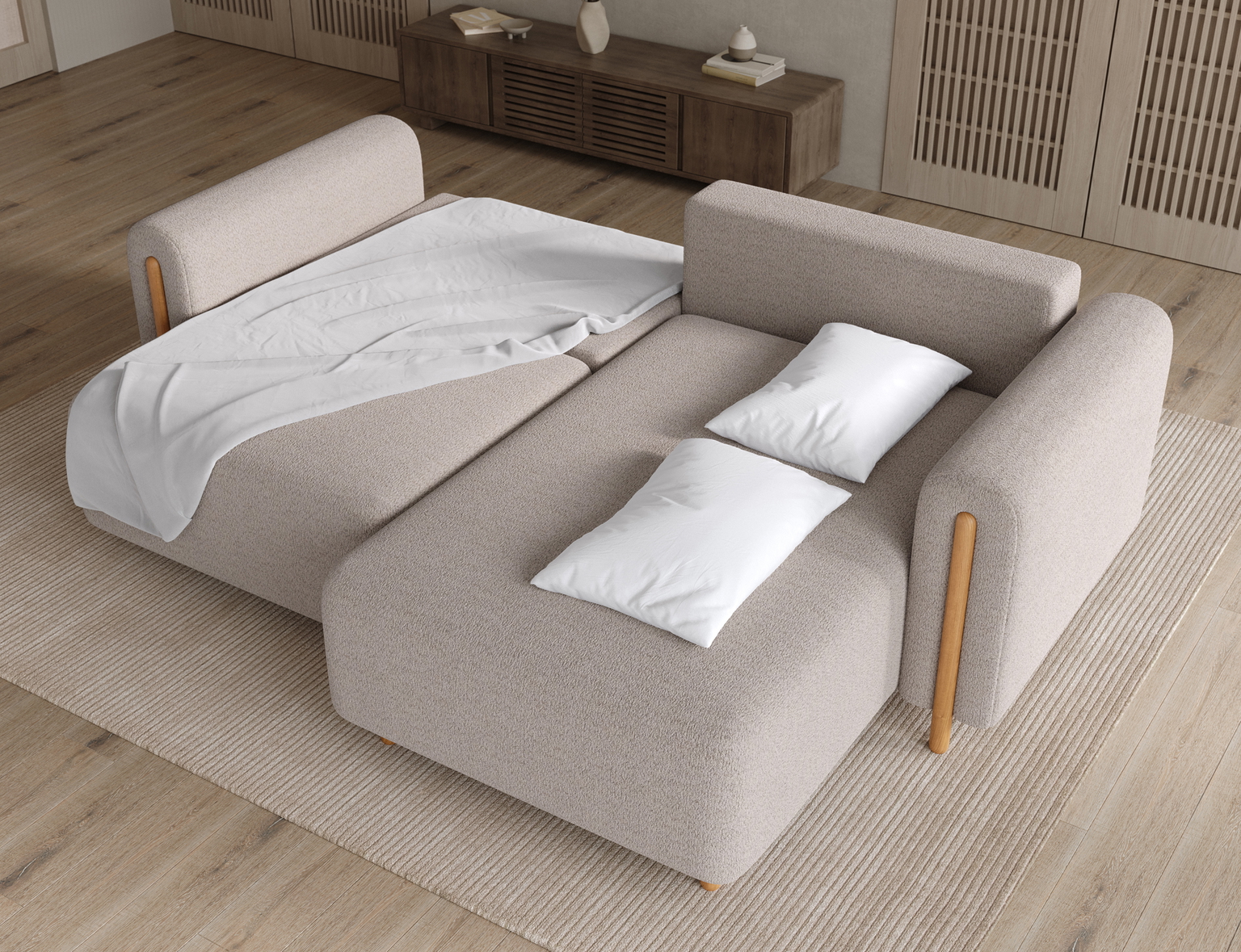 Kampinė sofa Acossta, smėlio sp., dešininė, 154 x 244 cm x 95 cm - 6