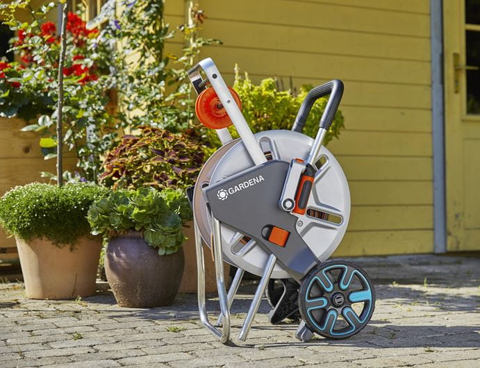 Laistymo žarnos ir vėžimėlio rinkinys GARDENA "AQUAROLL M EASY METAL", 25m "Flex" 13mm (1/2") žarna-1