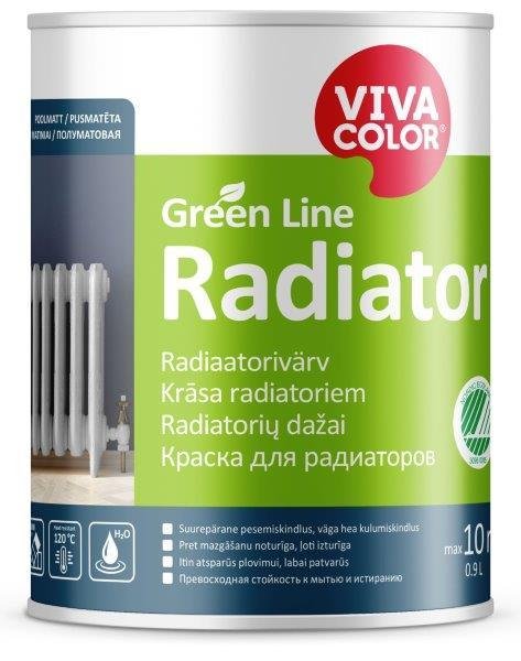 Radiatorių dažai VIVACOLOR GREEN LINE RADIATOR, pusiau matiniai, baltos sp., A bazė, 900 ml