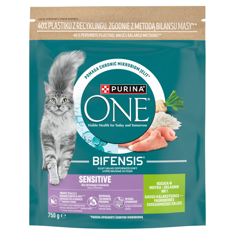 Sausas kačių ėdalas ONE Sensitive, su kalakutiena, 750 g-0