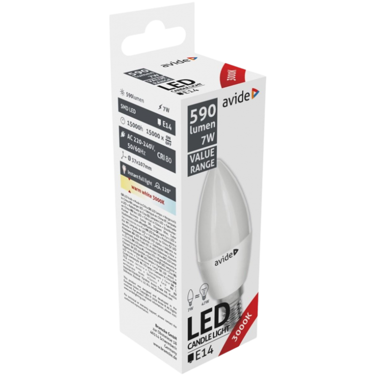 LED lemputė AVIDE, E14, 7W (=40W), 3000K, 220-240V, 590 lm-0
