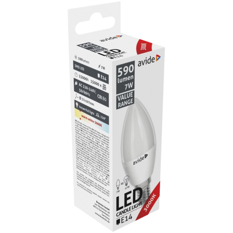 LED lemputė AVIDE, E14, 7W (=40W), 3000K, 220-240V, 590 lm