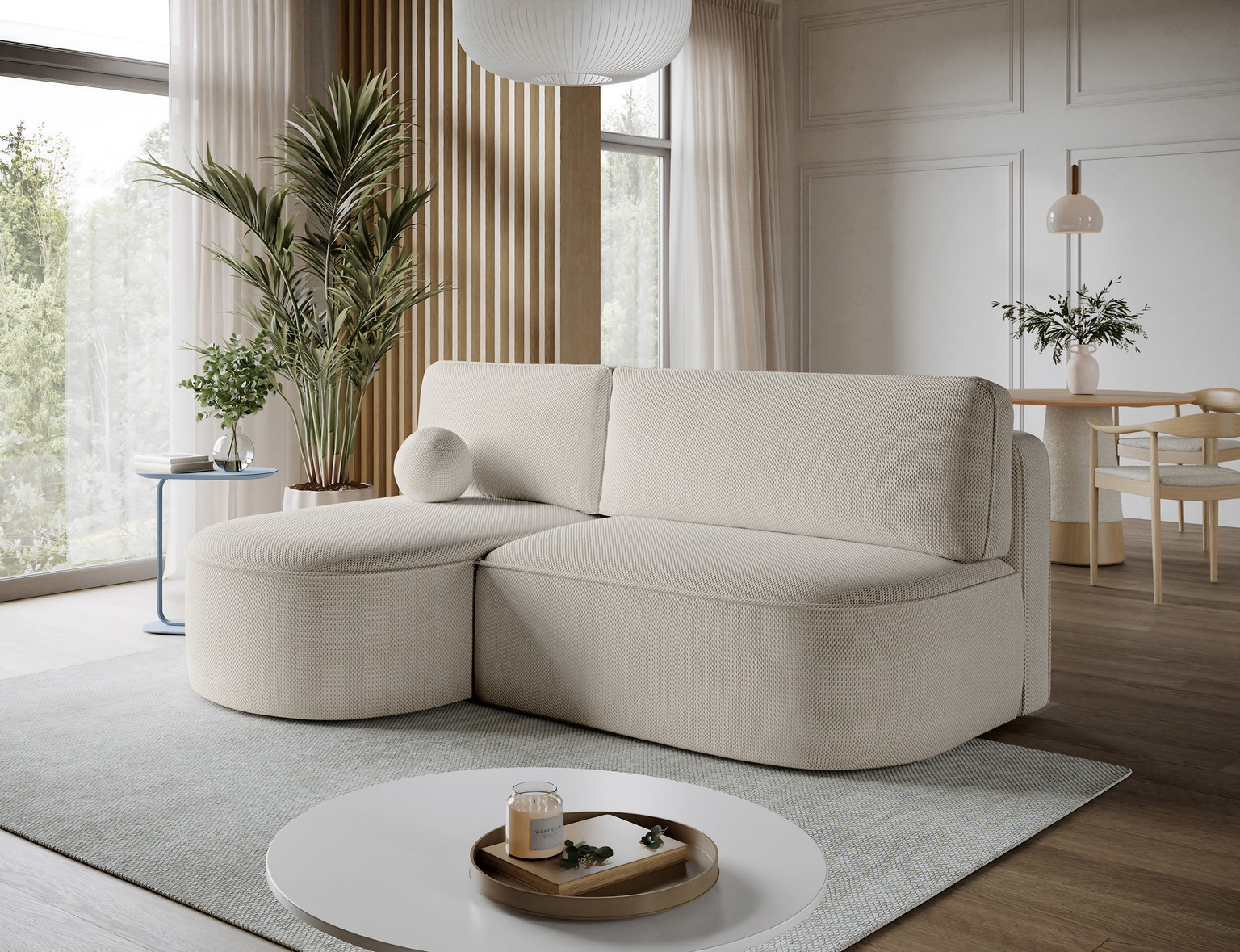 Kampinė sofa - lova Livosa Calmora 18, smėlio sp., kairinė, 144 x 220 cm x 93 cm - 4