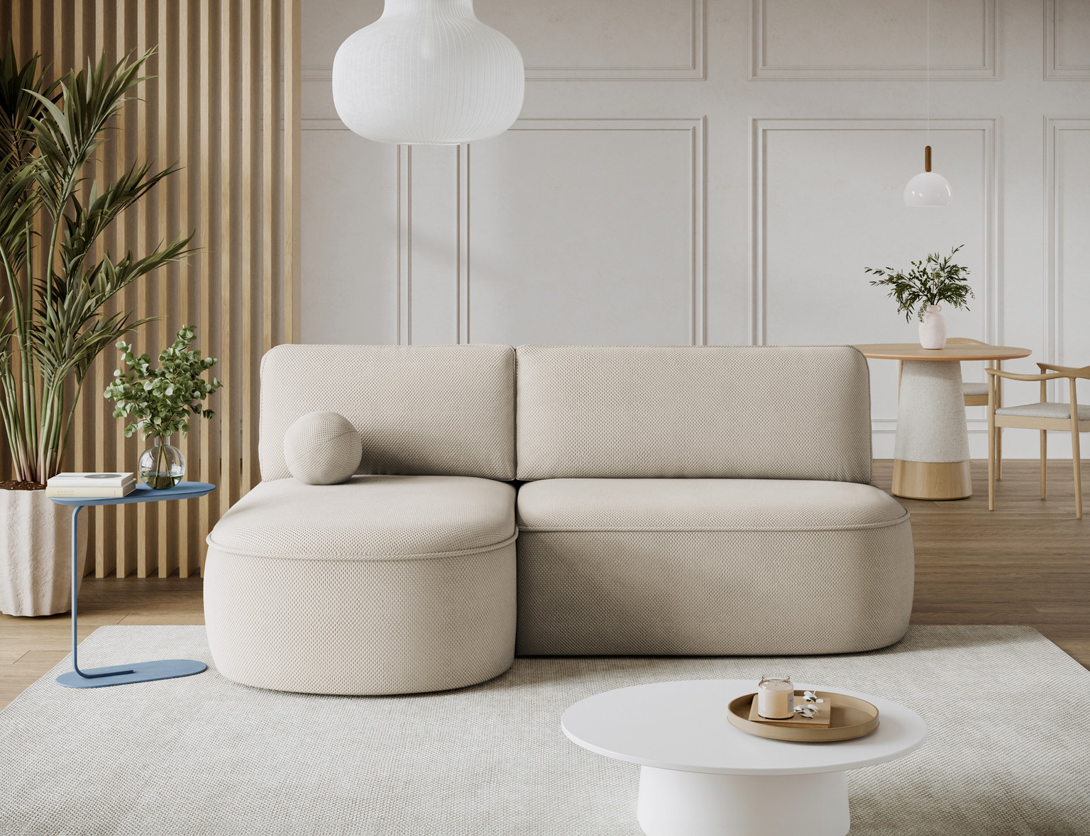 Kampinė sofa - lova Livosa Calmora 18, smėlio sp., kairinė, 144 x 220 cm x 93 cm-1
