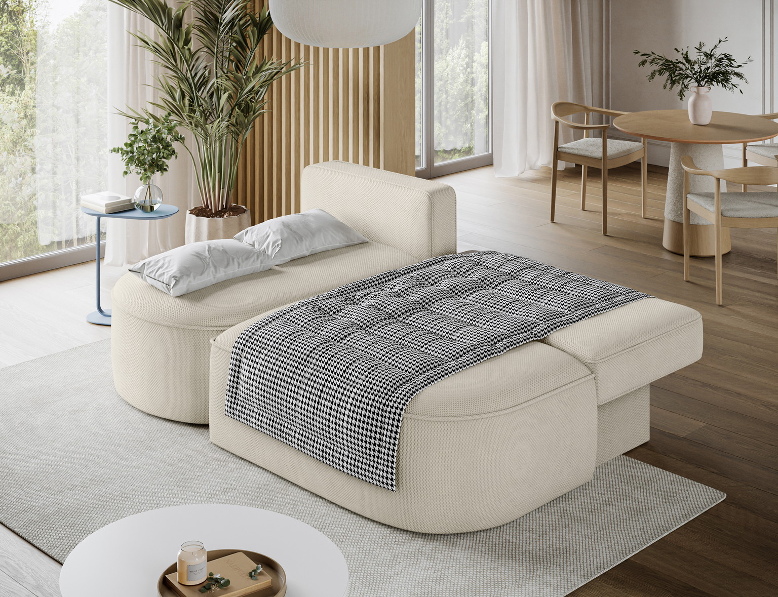 Kampinė sofa - lova Livosa Calmora 18, smėlio sp., kairinė, 144 x 220 cm x 93 cm - 6