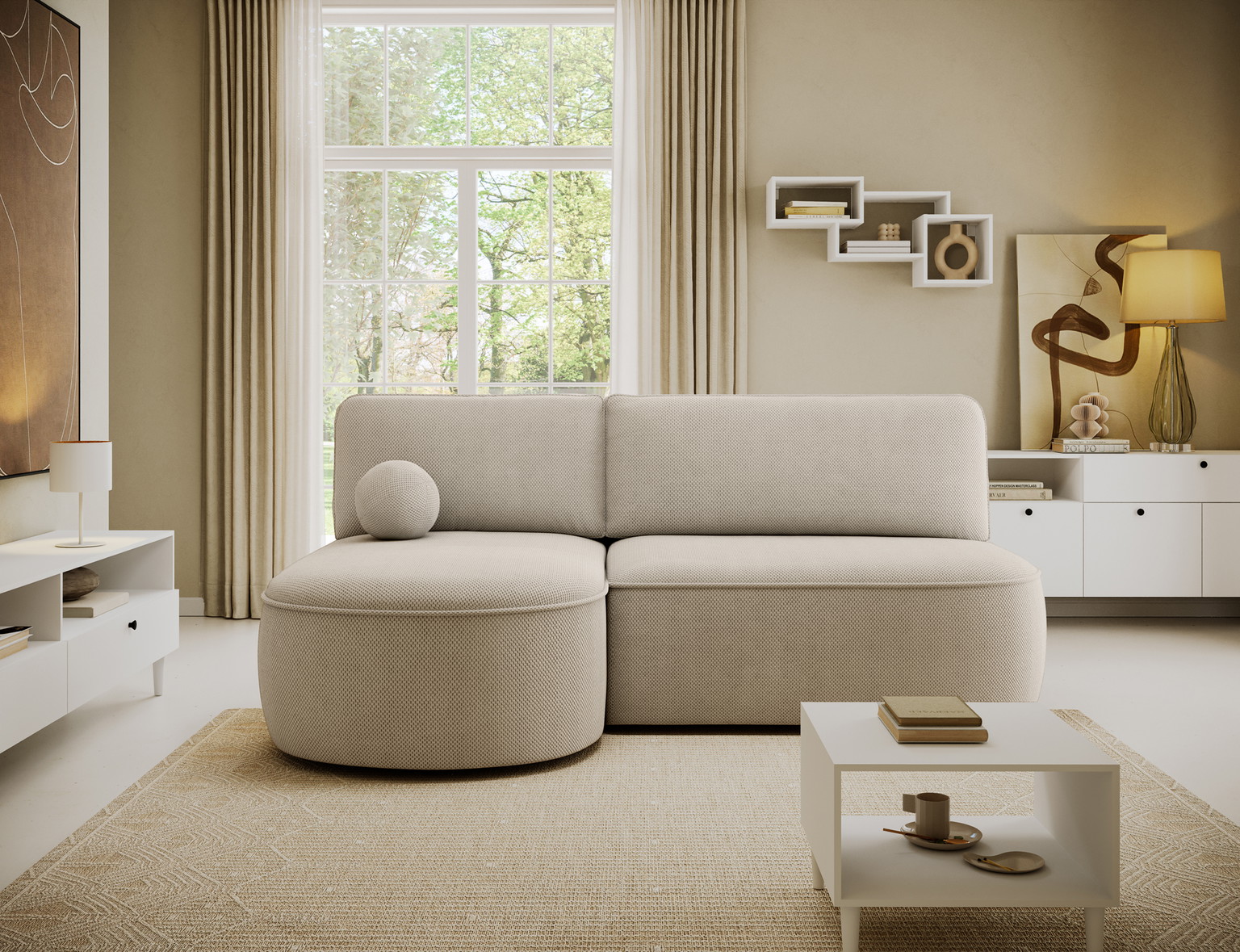 Kampinė sofa - lova Livosa Calmora 18, smėlio sp., kairinė, 144 x 220 cm x 93 cm - 5