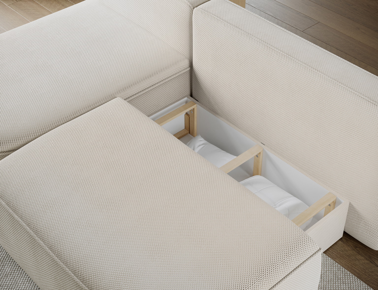 Kampinė sofa - lova Livosa Calmora 18, smėlio sp., kairinė, 144 x 220 cm x 93 cm - 7
