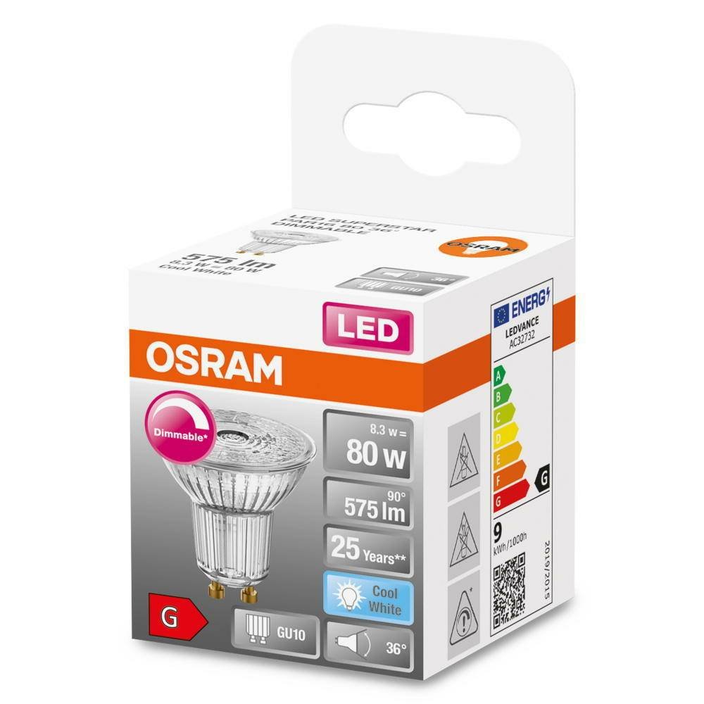 LED lemputė OSRAM, GU10, PAR16 80, reflektorinė, 8,3W, 4000K, 36°, 575 lm, dimeriuojama - 2
