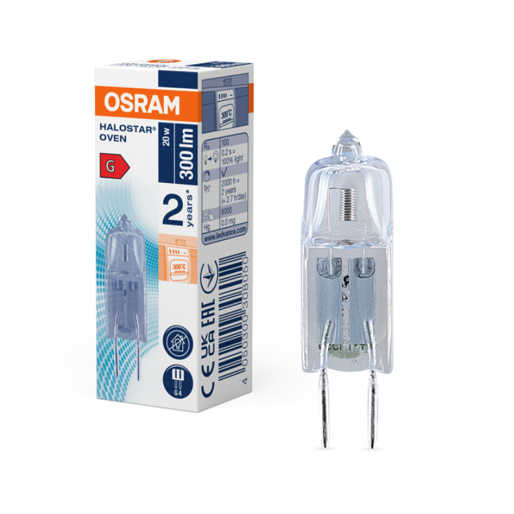 Halogeninė orkaitės lemputė OSRAM, G4, 20W, 2800K, 12V, 260 lm-0