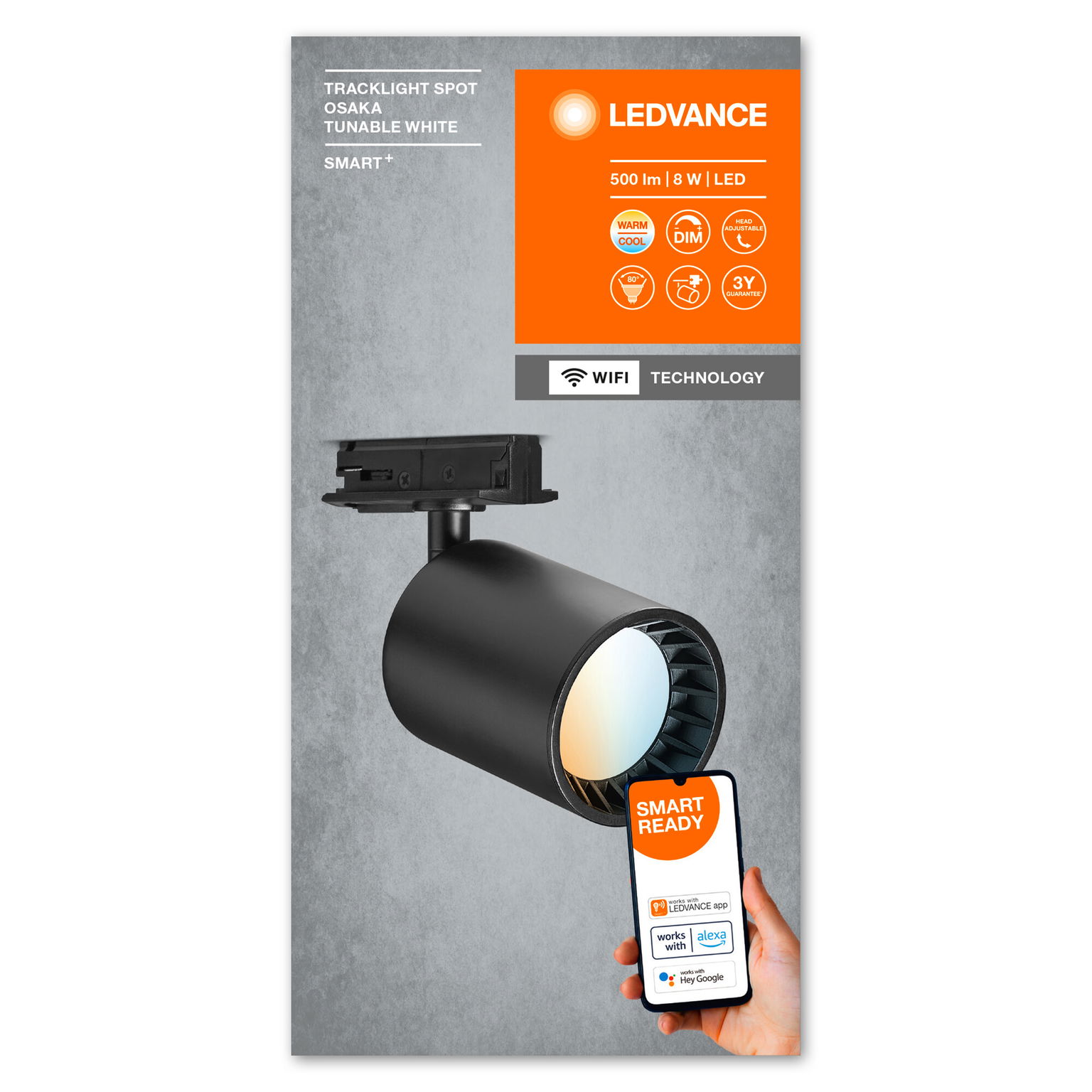 Išmanusis LED bėgelių šviestuvas LEDVANCE TRACKLIGHT OSAKA,8W,2700-6500K,500lm, 80°,juodas-1