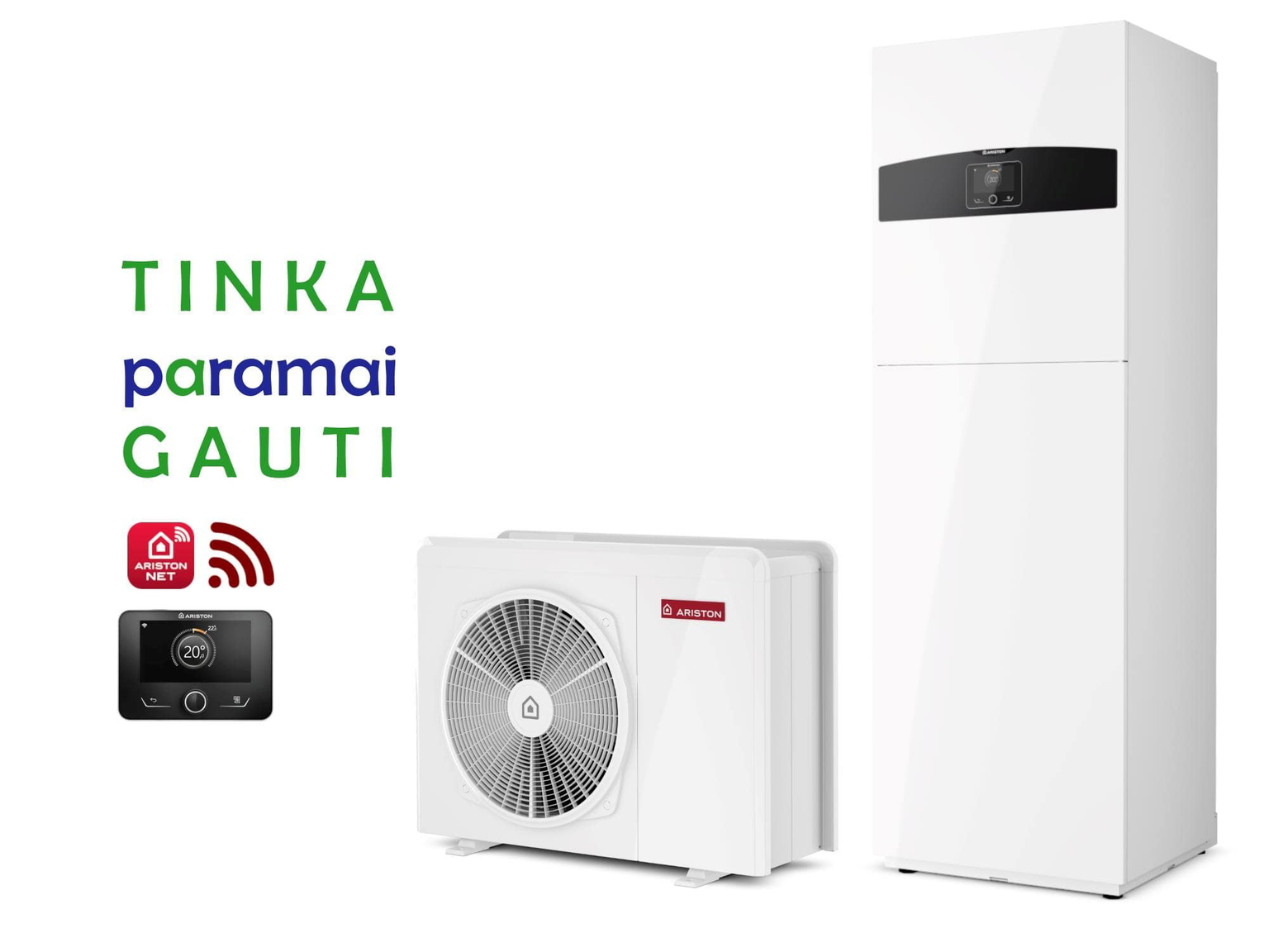 Šilumos siurblys Oras-Vanduo Ariston Nimbus R32, Compact, 35 S Net 6.35 kW, su integruotu 177l vandens šildytuvu ir Wi-Fi-0