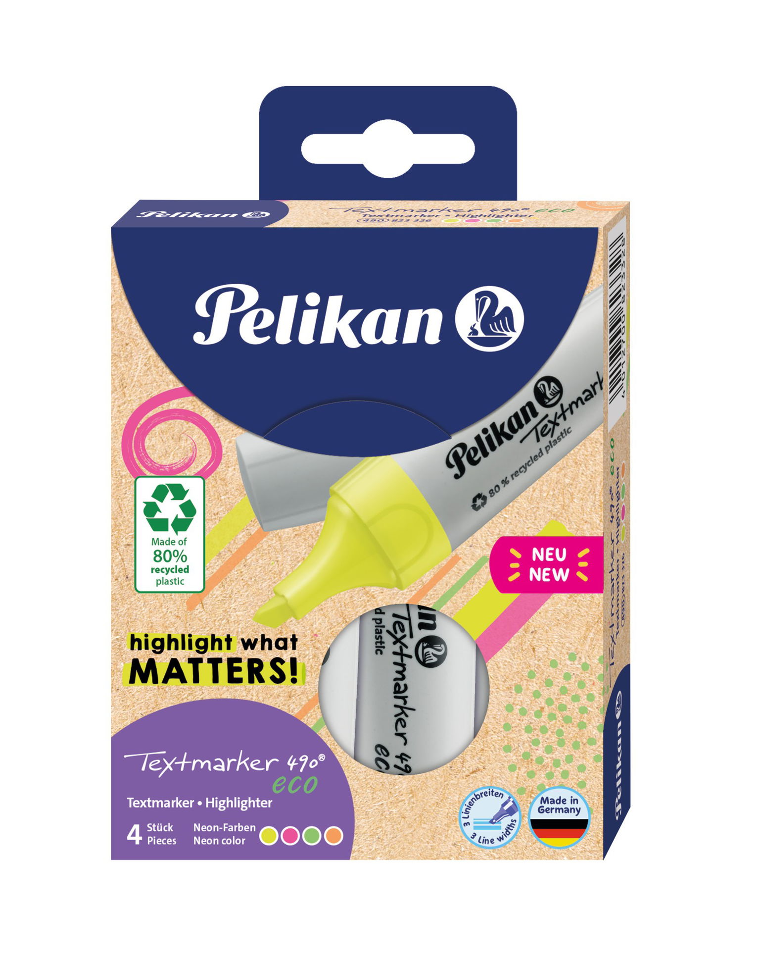 Teksto žymeklių PELIKAN 490 eco neon rinkinys,  4 vnt - 1