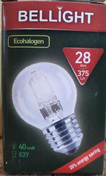 Halogeninė lemputė BELLIGHT, E27, G45, 28 W, 2700 K, 230 V