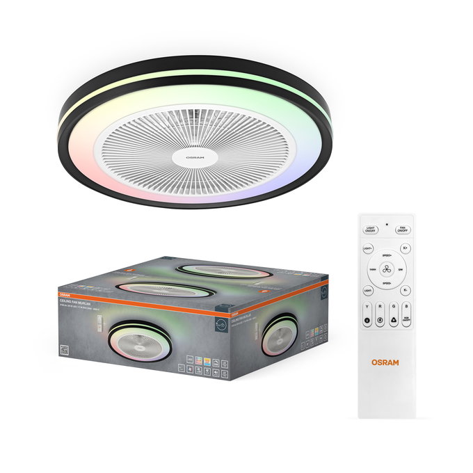 LED šviestuvas-ventiliatorius OSRAM MURLAN, 17+26W, CCT 3000/4000/6500K, RGB, 2150lm Ø49cm, su pultu-1